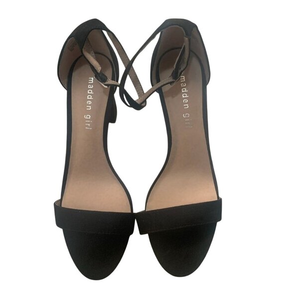 MADDEN GIRL BEELA BLACK FAUX SUEDE BLOCK HEEL SANDALS 9-EUC - Picture 3 of 9